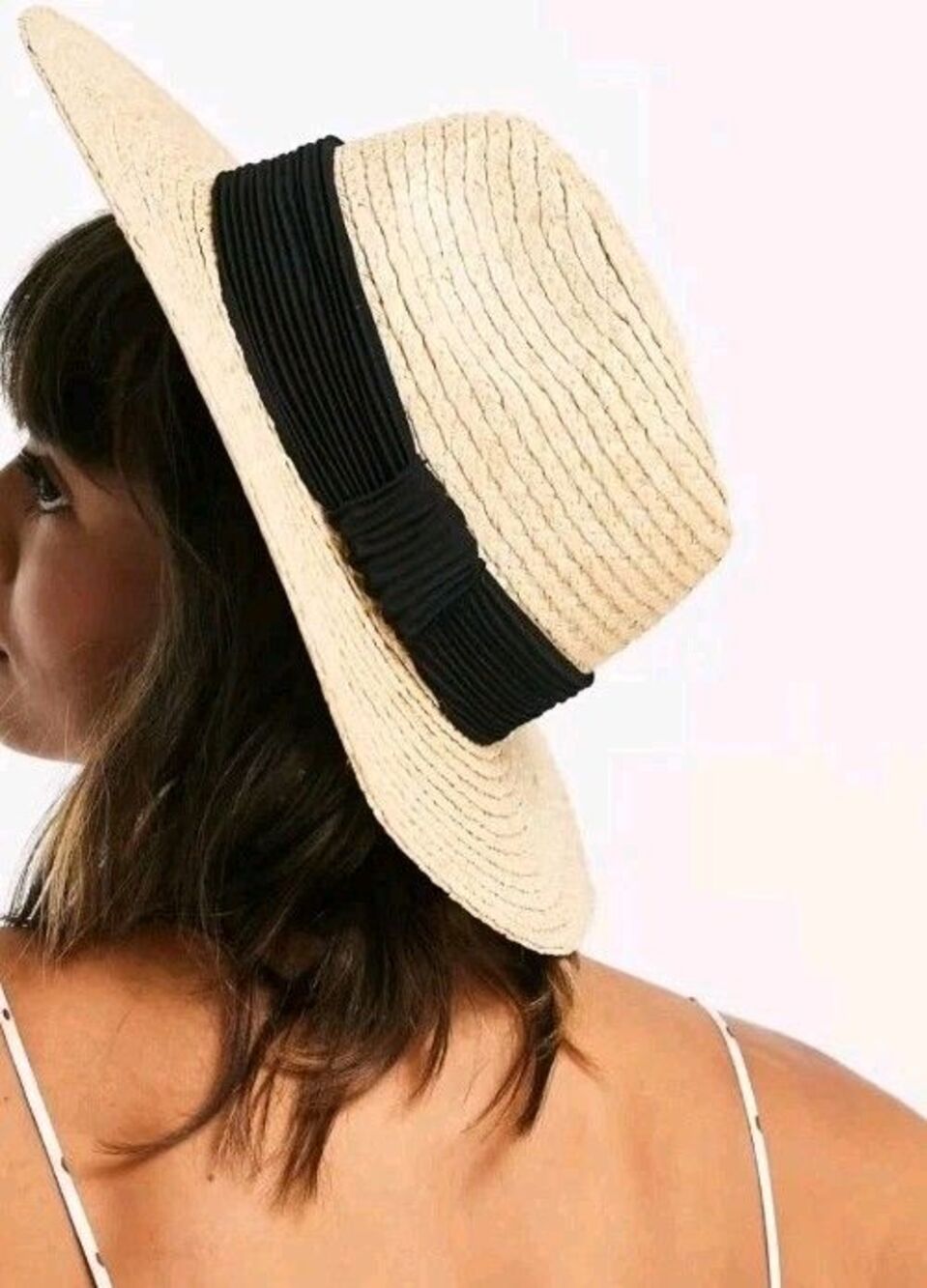 Asos & Other Stories Womens Straw Fedora Panama Style Sz L Beach Sun Black Band